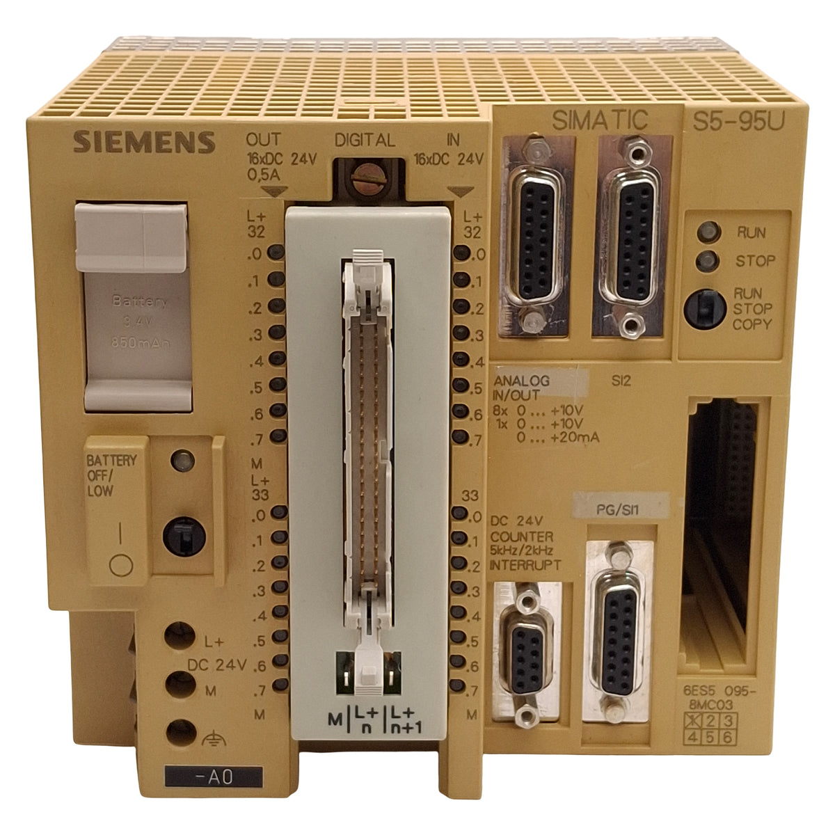 Used Siemens 6ES5 095-8MC03 Simatic S5-95U PLC Controller, 16x Digital I/O, 24VDC