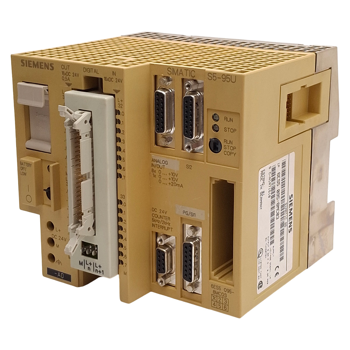 Used Siemens 6ES5 095-8MC03 Simatic S5-95U PLC Controller, 16x Digital I/O, 24VDC