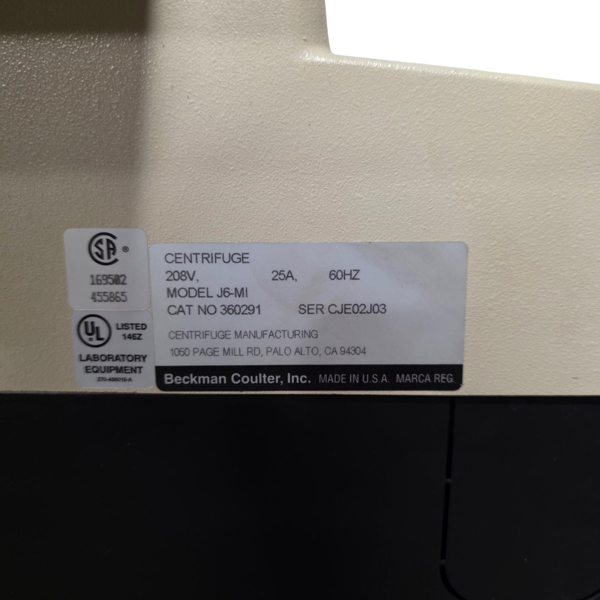 Used Beckman Coulter J6-MI High Capacity Refrigerated Centrifuge 6000RPM, -20 To 40°C