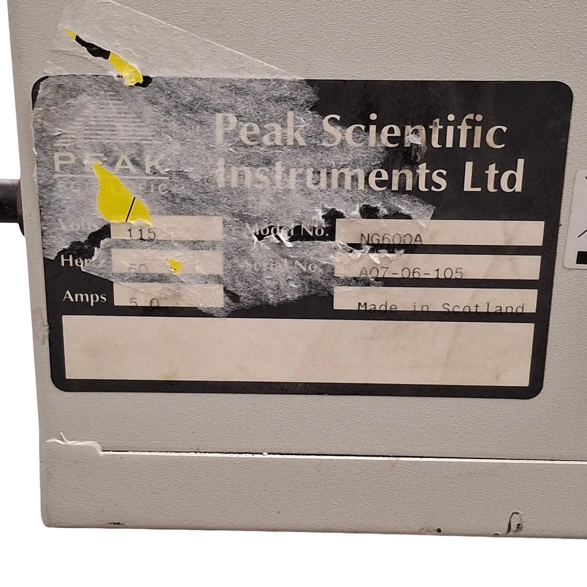Used Peak Scientific NG600A Laboratory Nitrogen Generator, 600cc/min, 80psi, 99.9995%