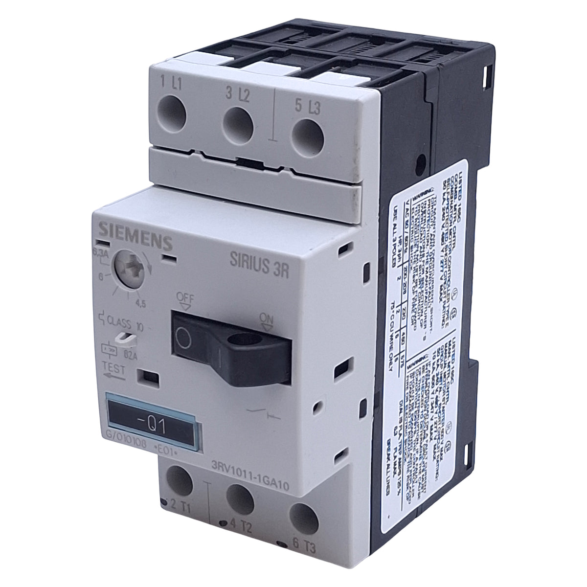 Used Siemens 3RV1011-1GA10 Motor-Protective Circuit Breaker 3-Pole, 4.5-6.3A, 690VAC