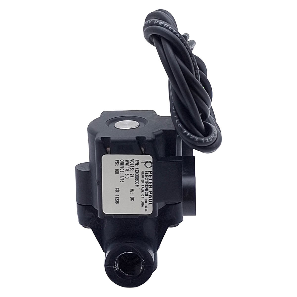 Used Peter Paul 42X00080GM Solenoid Valve, 2-Way NC, 1/8in NPT, 100psi, 24VDC Coil