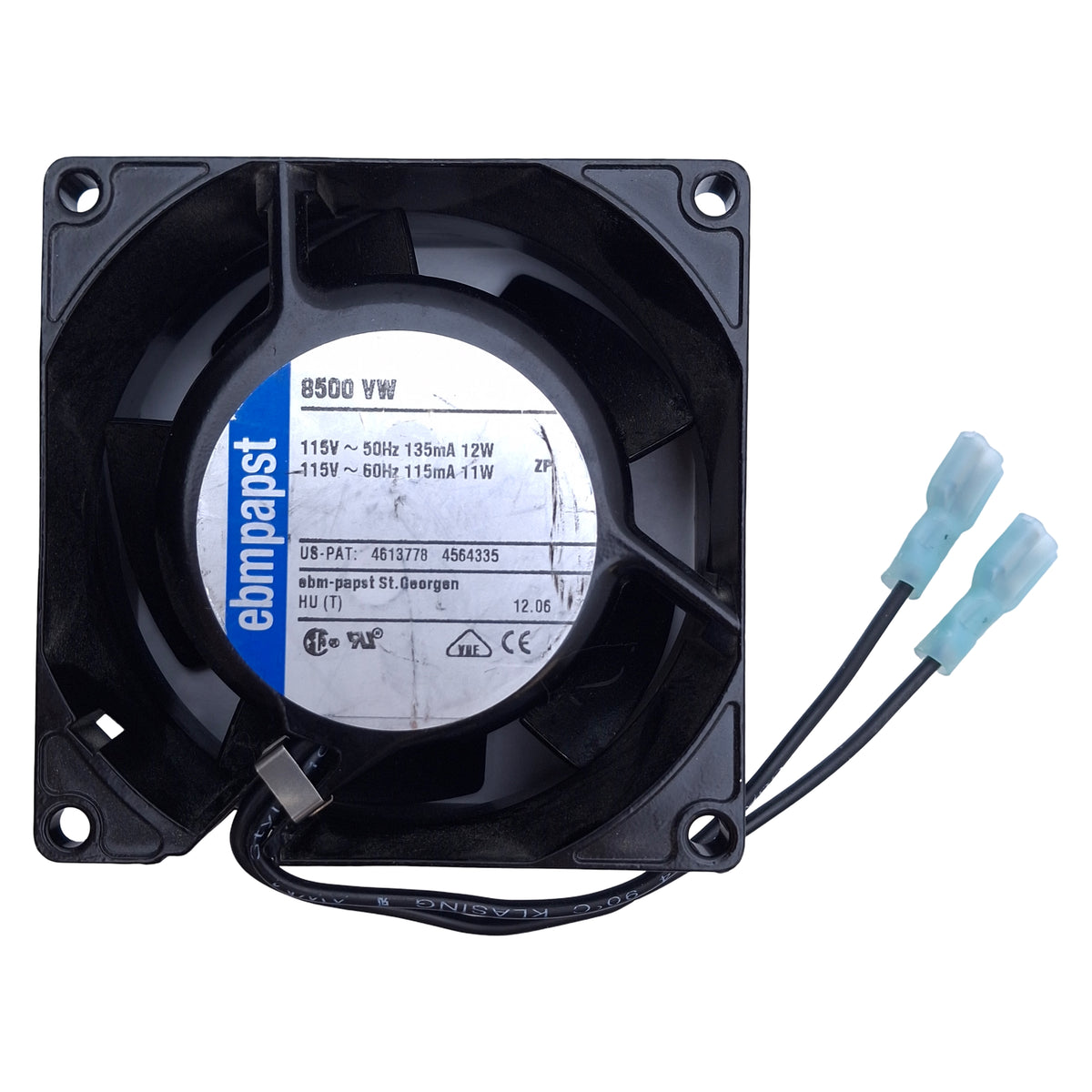 Used Ebmpapst 8500VW Square Axial AC Fan 80mm x 38mm, 35.9CFM, 2700RPM, 115VAC 11W