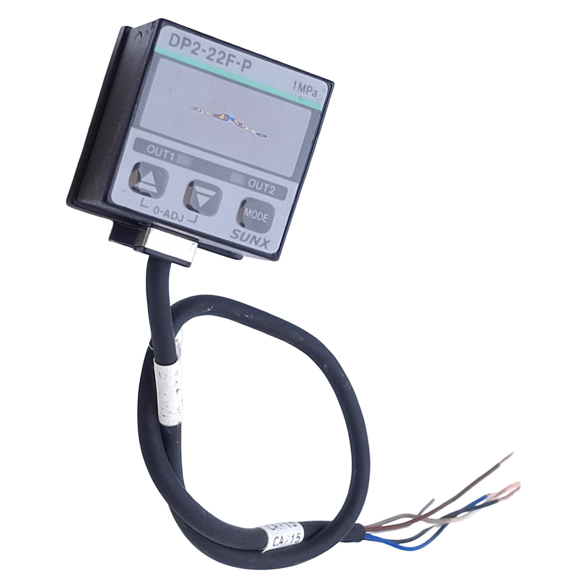 Used SunX DP2-22F-P Digital Pressure Sensor PNP, 0-1MPa Range 12-24VDC, 1ft Length