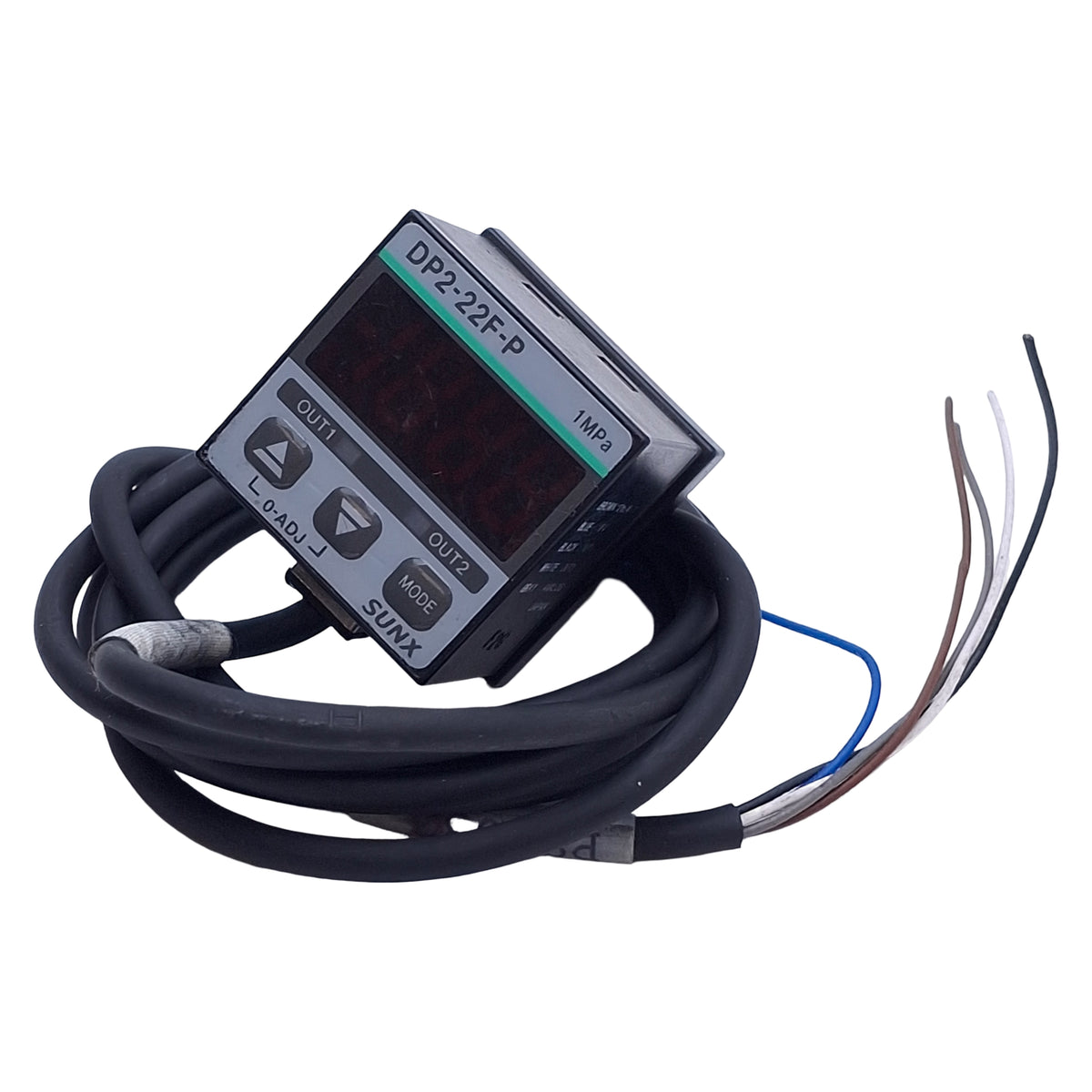 Used SunX DP2-22F-P Digital Pressure Sensor PNP, 0-1MPa Range 12-24VDC, 3ft Length