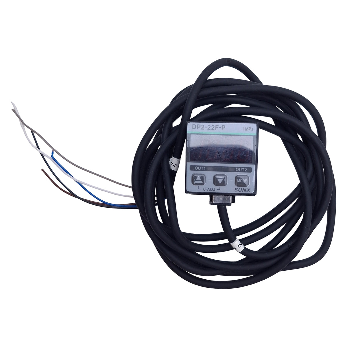 Used SunX DP2-22F-P Digital Pressure Sensor PNP, 0-1MPa Range 12-24VDC, 6ft Length