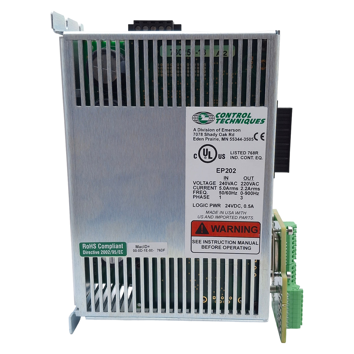 Used Control Techniques EP202-P00-ENR0 Servo Drive, Ø1 240VAC In, Ø3 220VAC 2.2A Out
