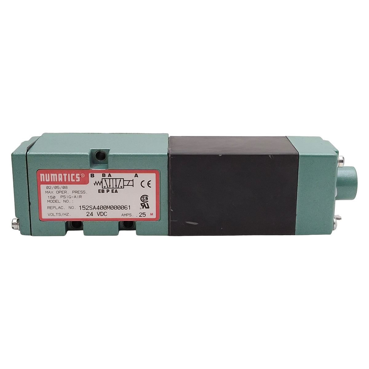 Used Numatics 152SA400M000061 Solenoid Valve, 4-Way 2-Position, 150psig, 24VDC Coil