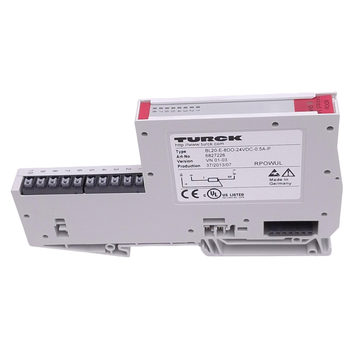 Used Turck BL20-E-8DO-24VDC-0.5A-P Digital Output Module, 8-Point, 0.5A PNP, 24VDC
