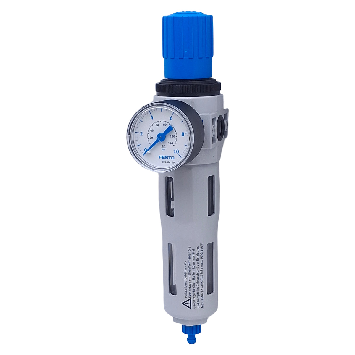 Used Festo LFR-1/8-D-7-MINI Filter Regulator w/Gauge, 40µm, 0.1-1.6MPa, G1/8 Ports