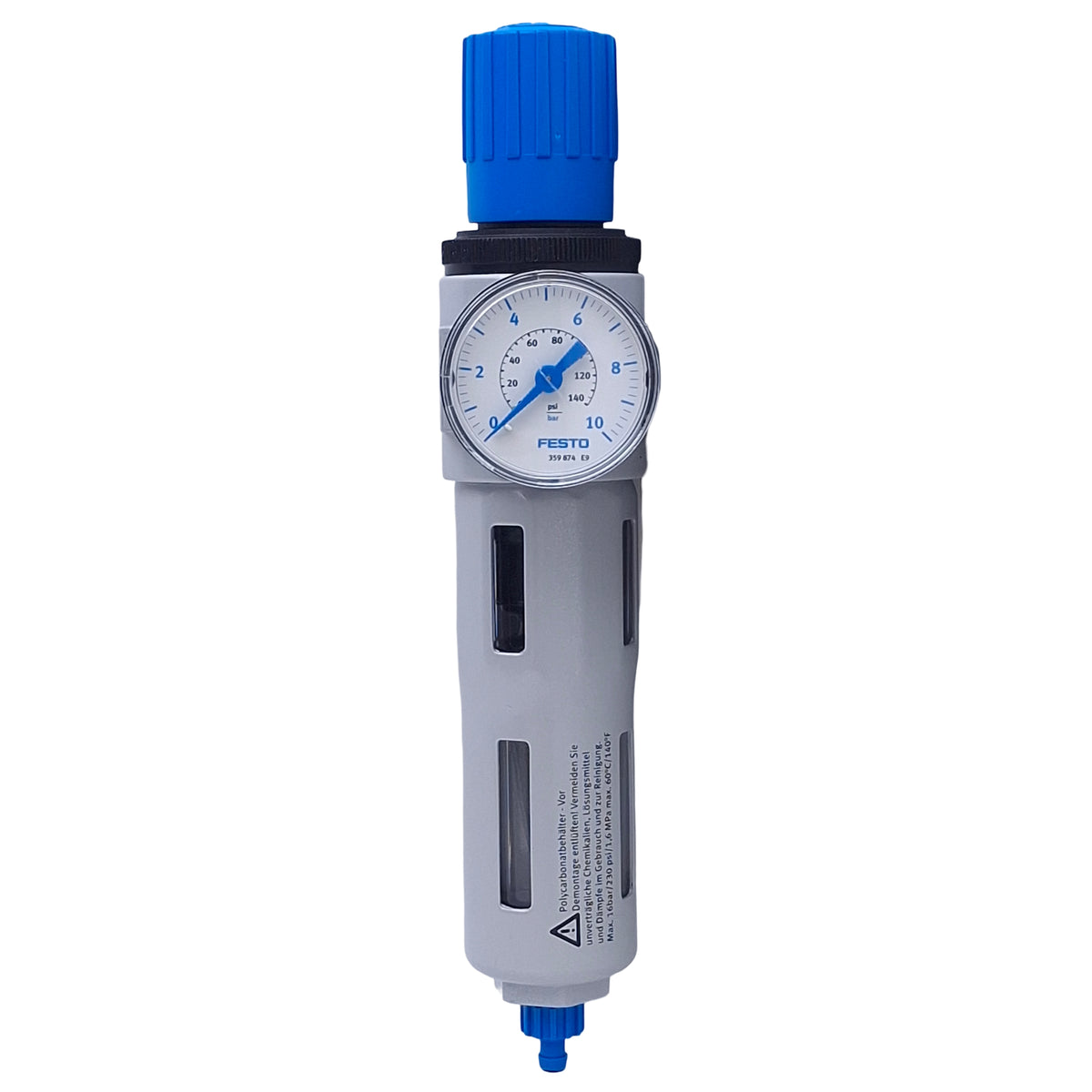 Used Festo LFR-1/8-D-7-MINI Filter Regulator w/Gauge, 40µm, 0.1-1.6MPa, G1/8 Ports