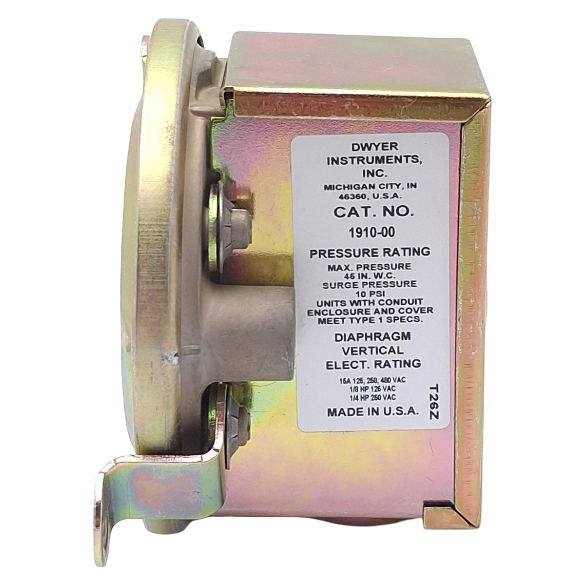Used Dwyer 1910-00 Low Differential Pressure Switch, SPDT, 0.15-0.5in WC, 15A 480VAC
