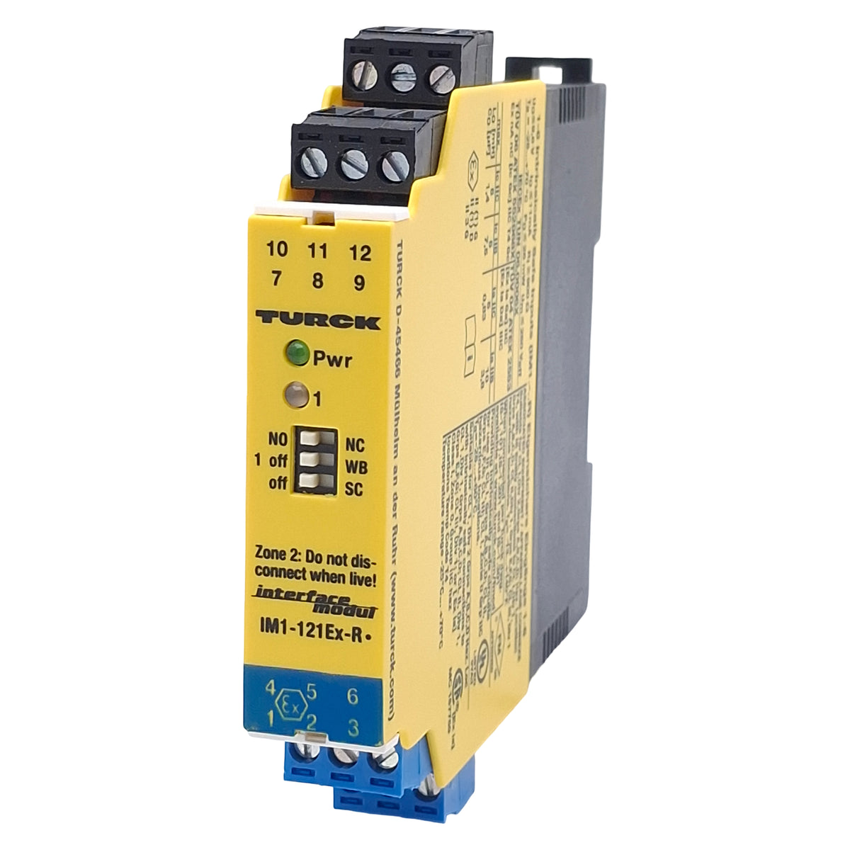 Used Turck IM1-121Ex-R Isolating Switching Amplifier, 1-Channel, NO/NC, 250VAC/125VDC