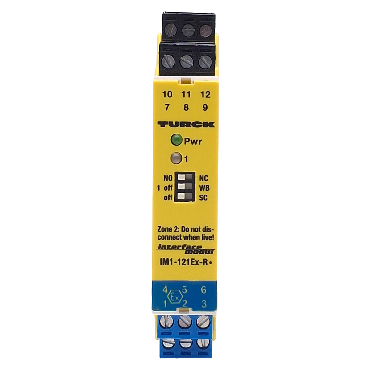 Used Turck IM1-121Ex-R Isolating Switching Amplifier, 1-Channel, NO/NC, 250VAC/125VDC