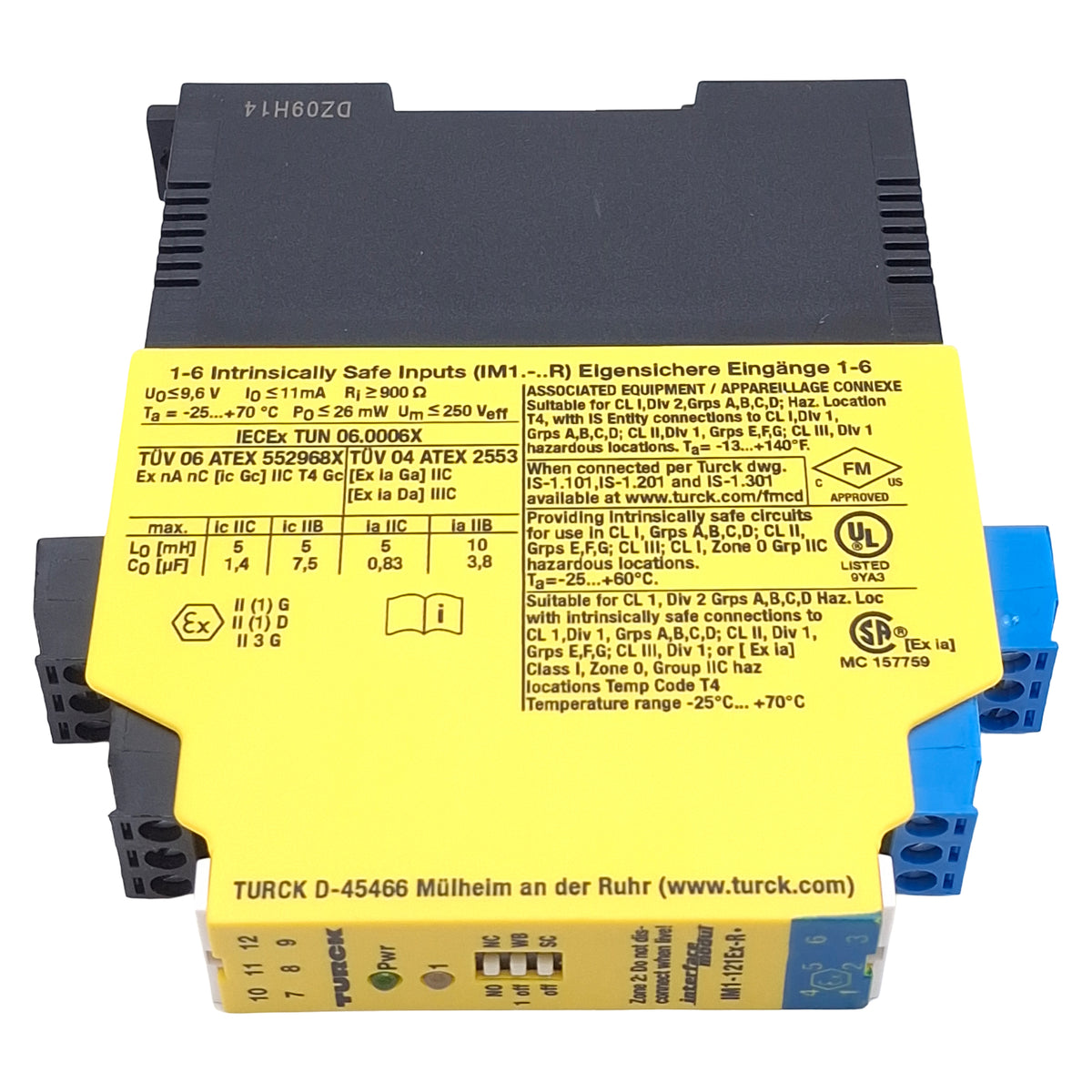 Used Turck IM1-121Ex-R Isolating Switching Amplifier, 1-Channel, NO/NC, 250VAC/125VDC