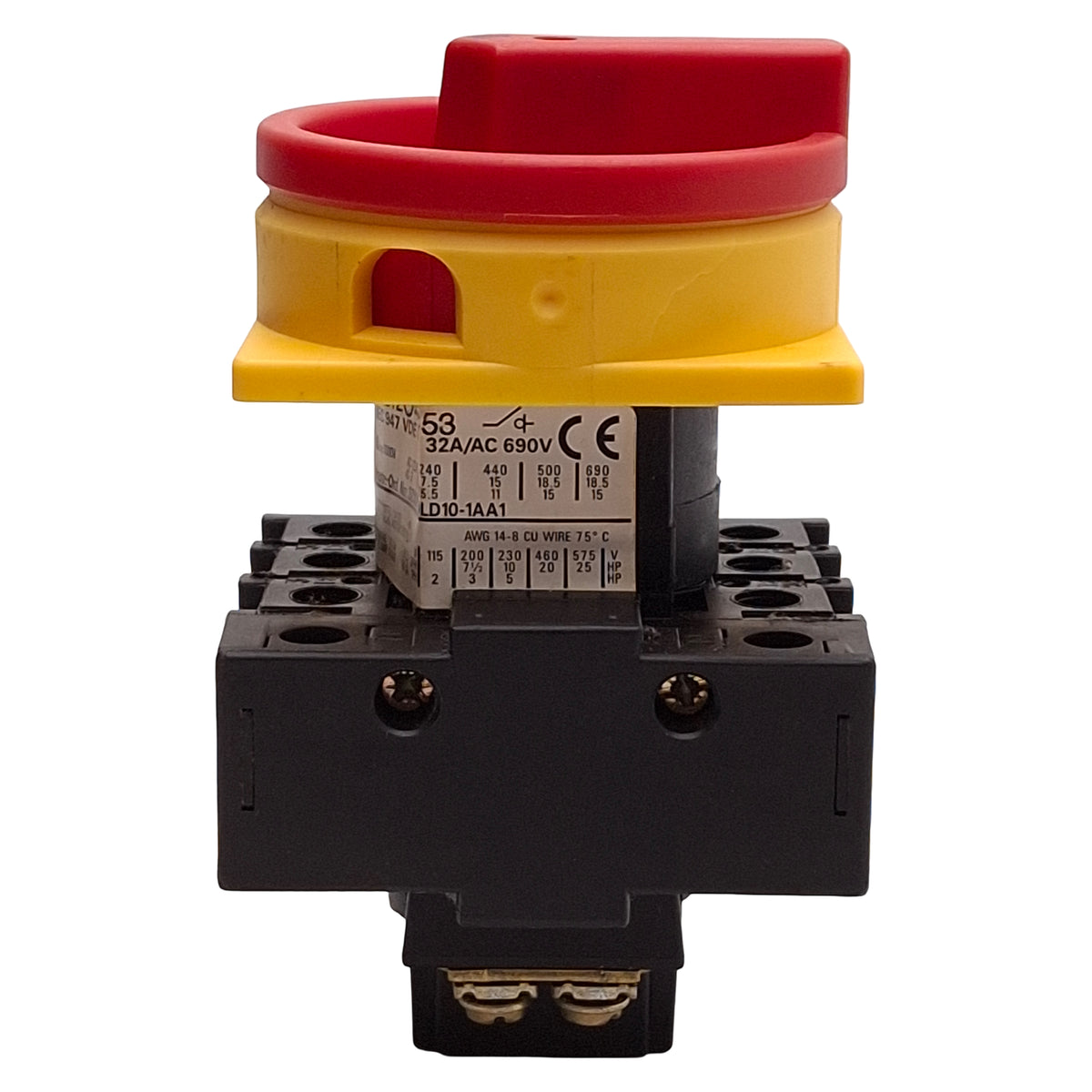Used Siemens 3LD1204-0TC53 Rotary Disconnect Switch 4NO, 25HP @ 3Ø 575VAC, 30A 600VAC