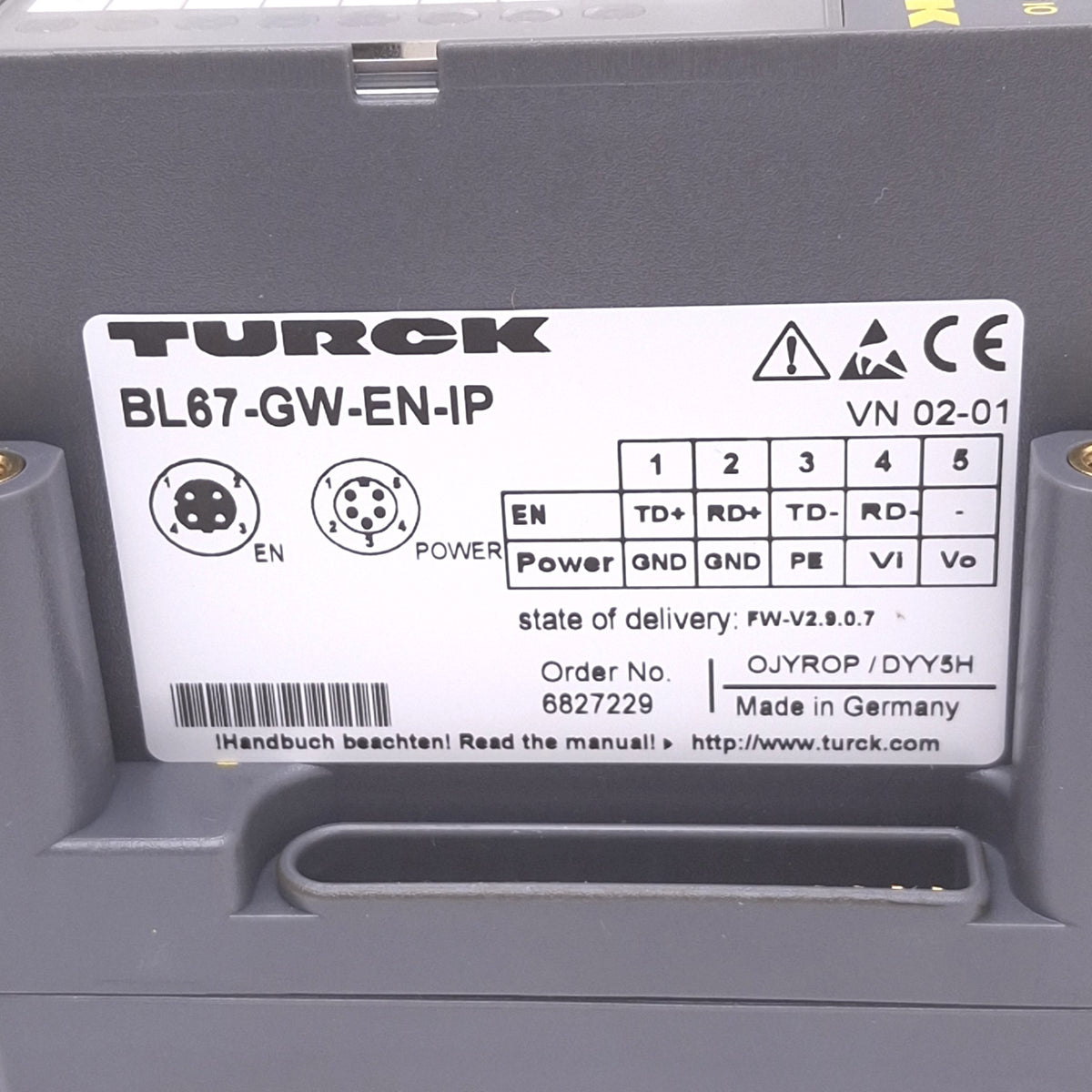 Used Turck BL67-GW-EN-IP Gateway module for BL67 I/O System, EtherNet/IP, 24VDC