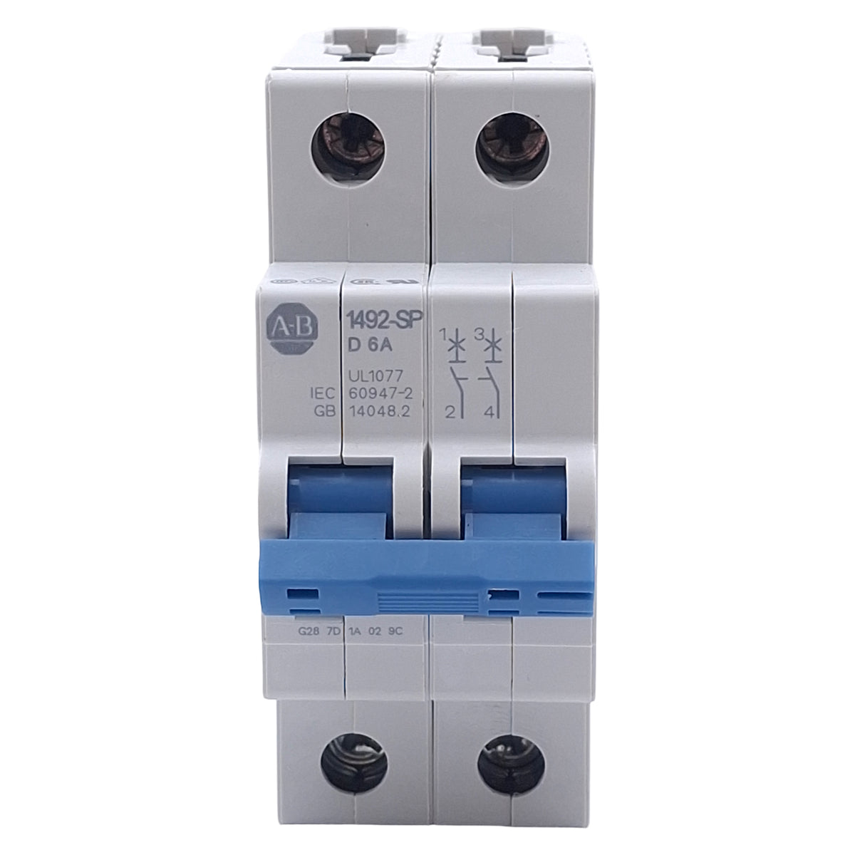Used Allen Bradley 1492-SPM2D060 Circuit Breaker, 2-Pole, 6A 480Y/277VAC, DIN Rail