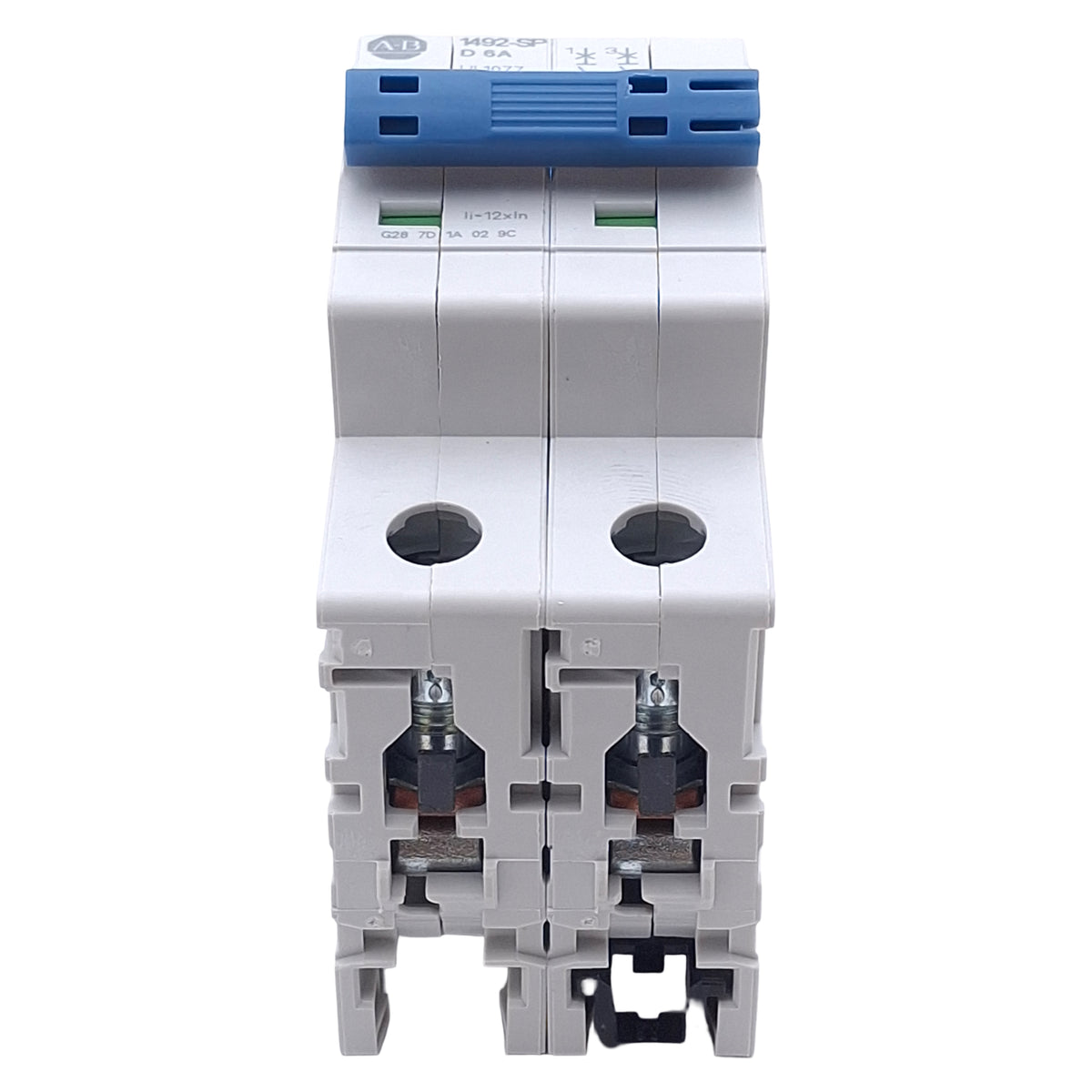 Used Allen Bradley 1492-SPM2D060 Circuit Breaker, 2-Pole, 6A 480Y/277VAC, DIN Rail