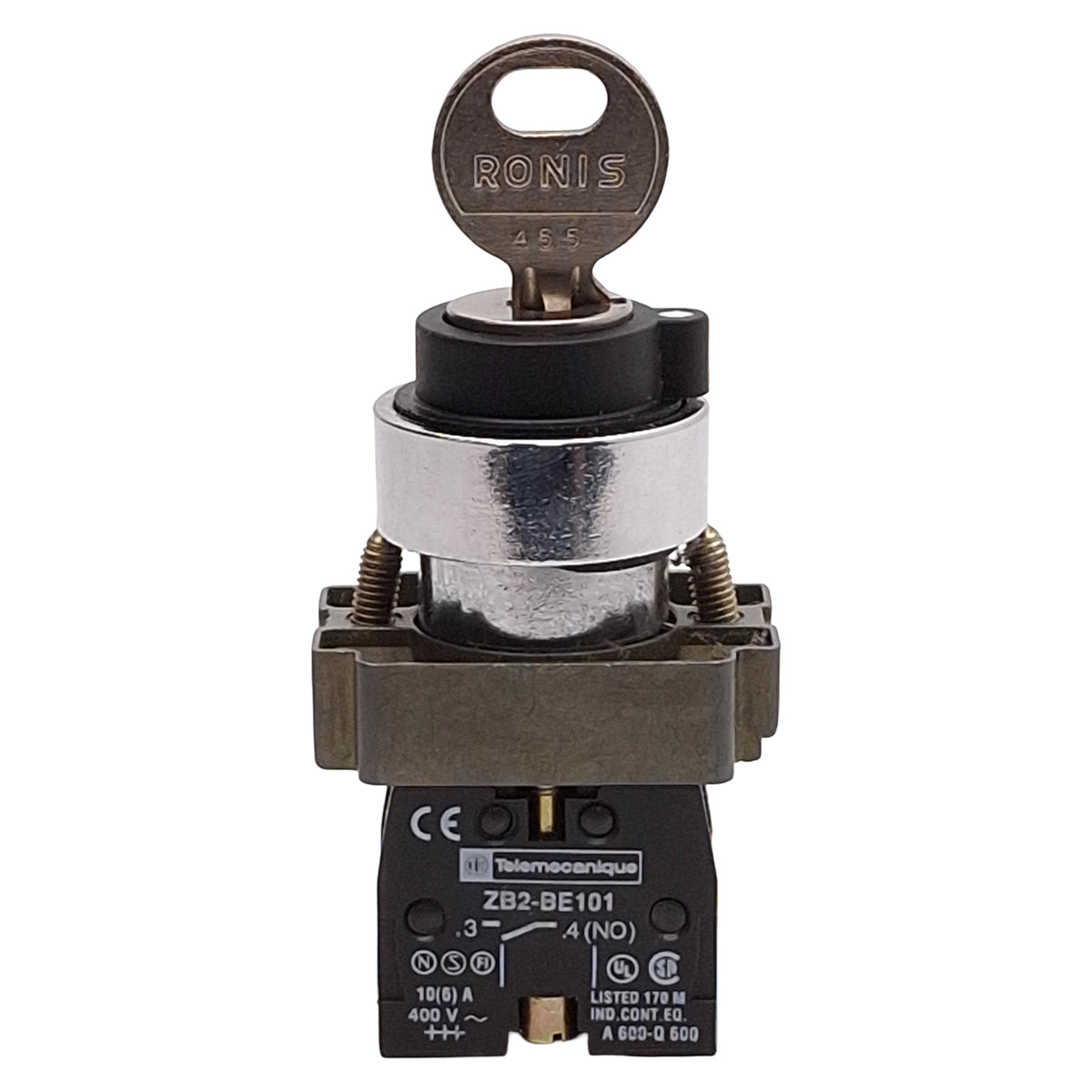 Used Telemecanique XB2BG03C Key Selector Switch, 3-Position, 2NO, 10A 400VAC