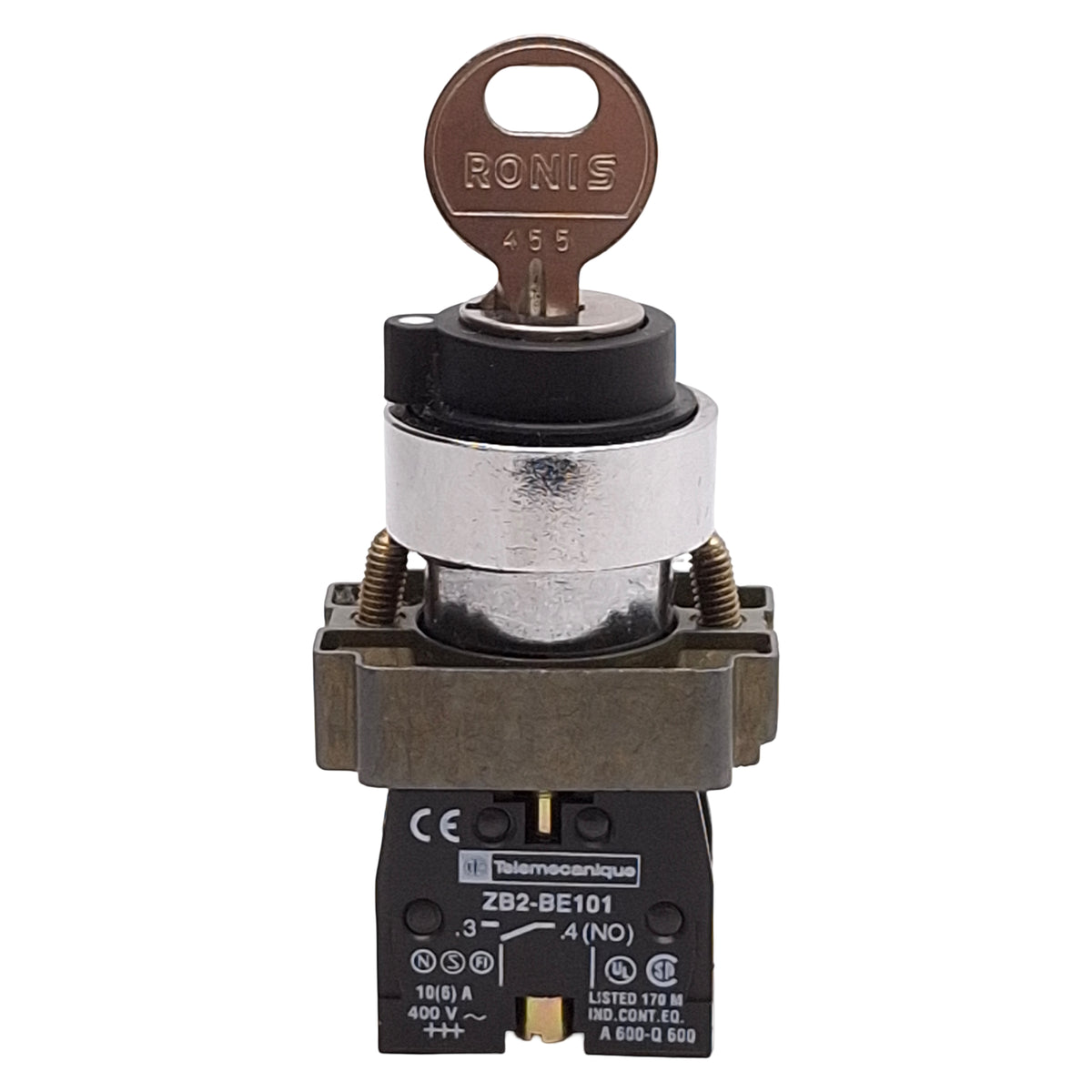 Used Telemecanique XB2BG03C Key Selector Switch, 3-Position, 2NO, 10A 400VAC