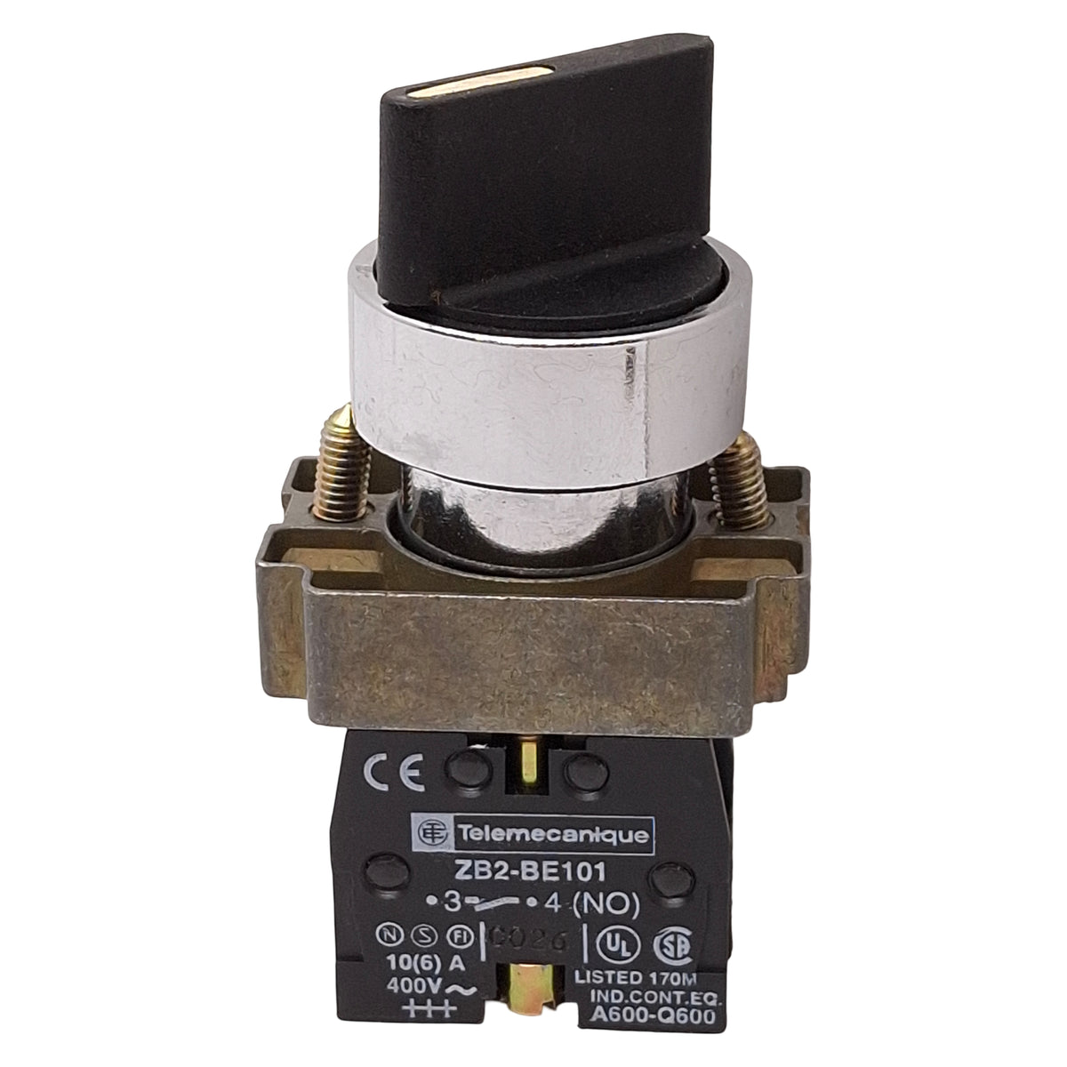 Used Telemecanique XB2BD21C Selector Switch, 2-Position, Black, 1NO, 10A 400VAC