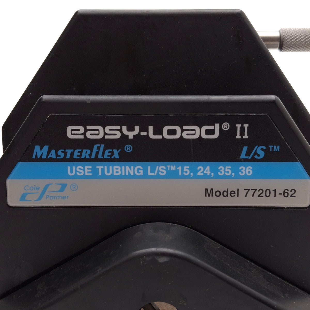 Used Cole Parmer 77201-62 MasterFlex L/S Easy-Load II Pump Head, 2900mL/min, 600rpm
