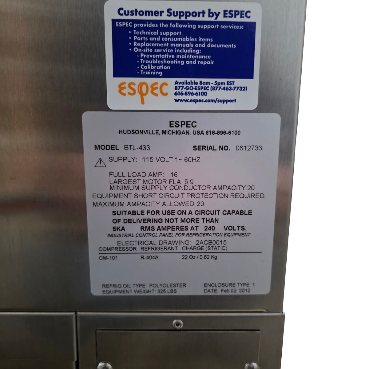 Used Espec BTL-433 Criterion Benchtop Environmental Test Chamber 4CuFt, -20° To 180°C