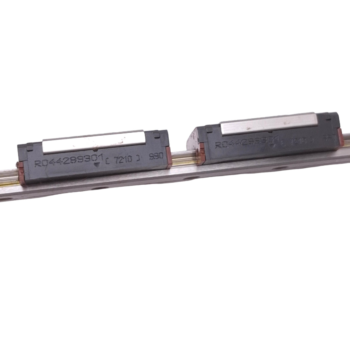 Used Bosch Rexroth R044289301 Miniature Runner Blocks (2x) w/ 230x9mm Rail, 2.1kN Max