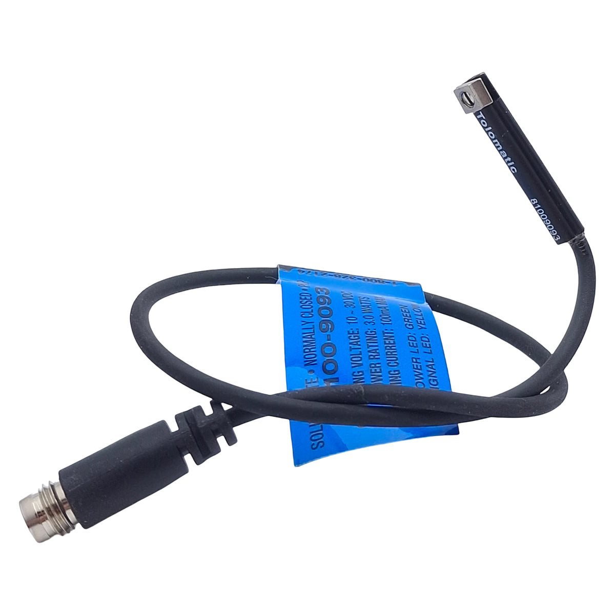 Used Tolomatic 8100-9093 Sold-State Switch, PNP NC, 100mA, 10-30VDC, 3-Pin M8 Male