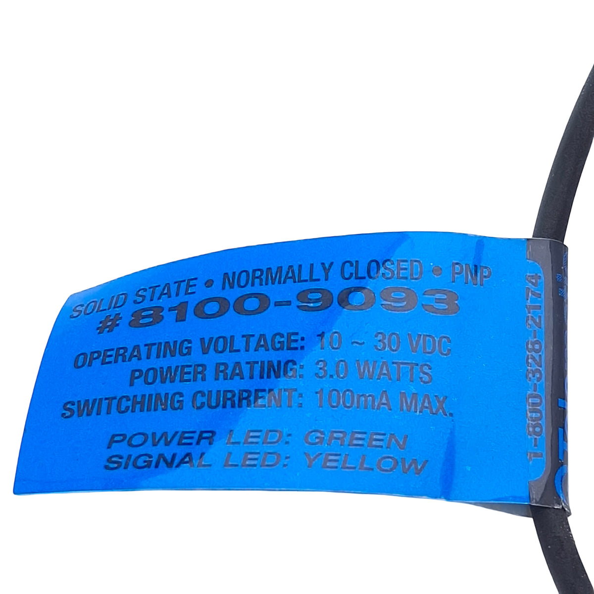 Used Tolomatic 8100-9093 Sold-State Switch, PNP NC, 100mA, 10-30VDC, 3-Pin M8 Male