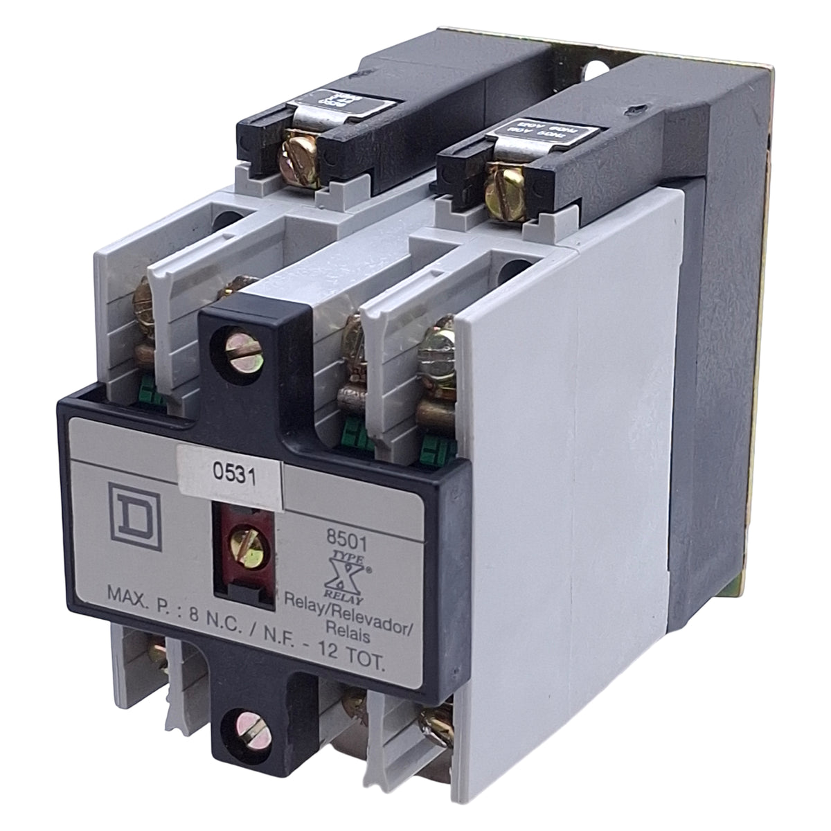 Used Square D 8501XO40V02 Control Relay 4NO, 600VAC 10A Max, 110-120VAC Coil