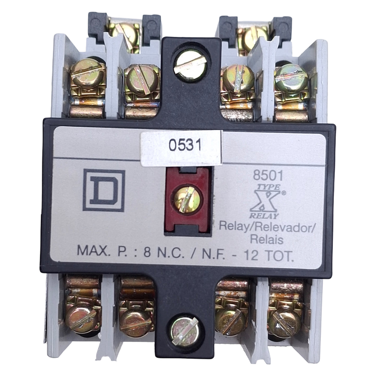 Used Square D 8501XO40V02 Control Relay 4NO, 600VAC 10A Max, 110-120VAC Coil