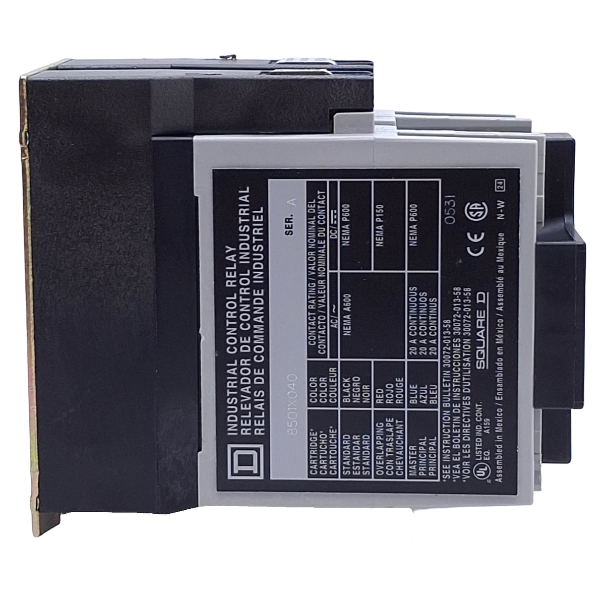 Used Square D 8501XO40V02 Control Relay 4NO, 600VAC 10A Max, 110-120VAC Coil