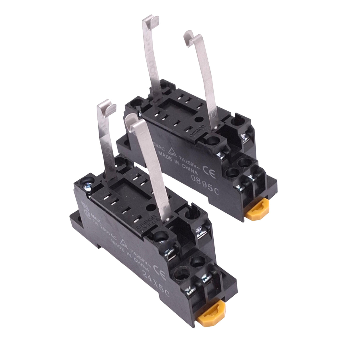 New Lot of 2 Omron PYF08A-E Relay Sockets, 8-Pin, 7A 250VAC Max, DIN Rail