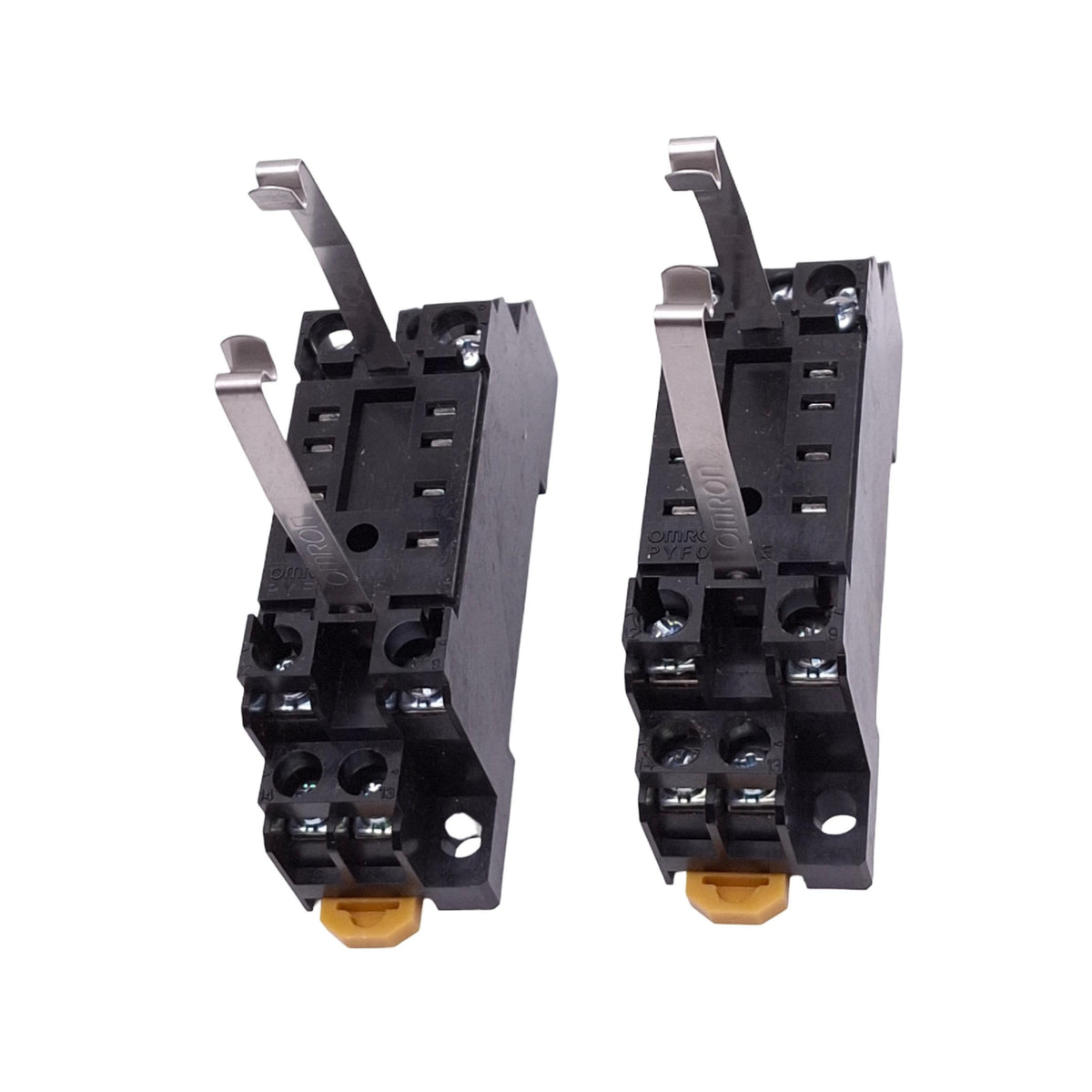 New Lot of 2 Omron PYF08A-E Relay Sockets, 8-Pin, 7A 250VAC Max, DIN Rail