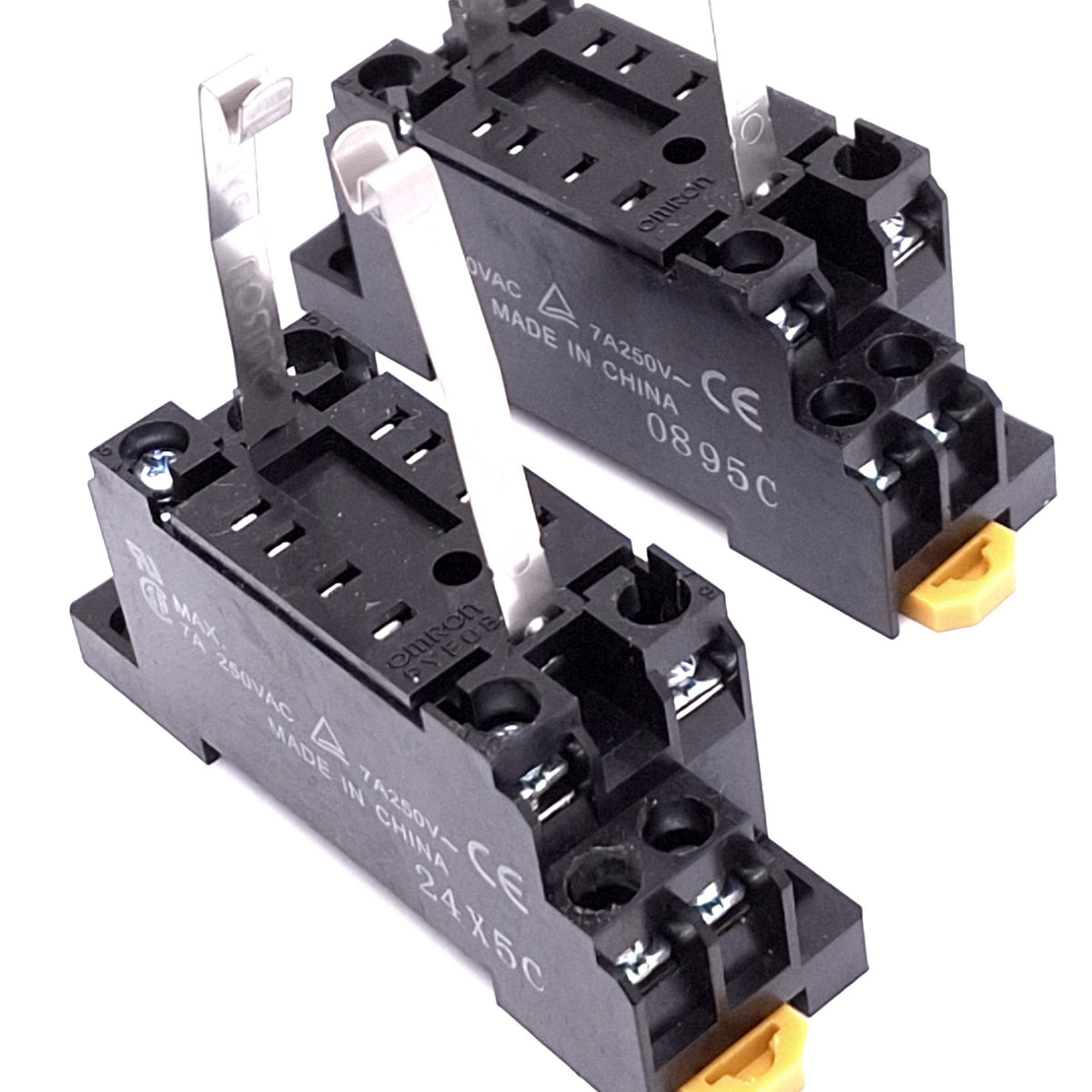 New Lot of 2 Omron PYF08A-E Relay Sockets, 8-Pin, 7A 250VAC Max, DIN Rail