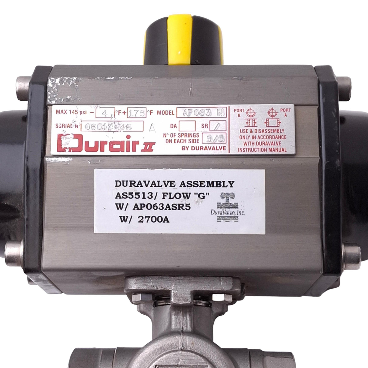Used Duravalve AP063N Durair II Pneumatic Valve Actuator, 40-120psi, 3/4in NPT