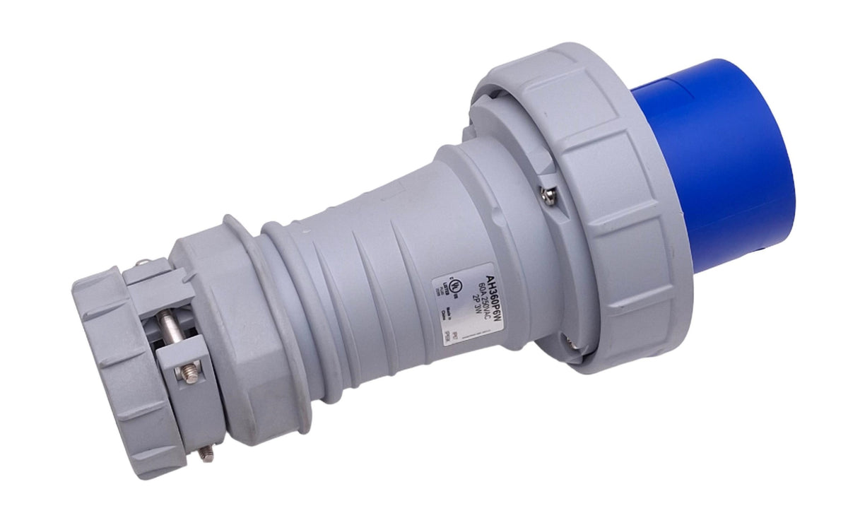Used Eaton AH360P6W Pin and Sleeve Plug, 2-Pole 3-Wire Male, 60A 250VAC Max