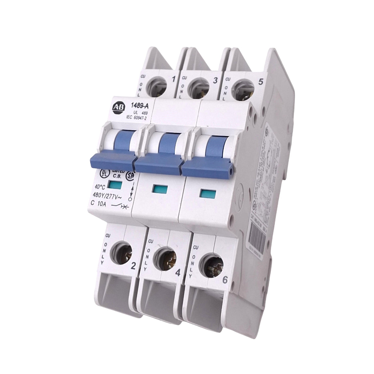 Used Allen Bradley 1489-A3C100 Circuit Breaker, 3-Pole 10A, 480Y/277VAC Max