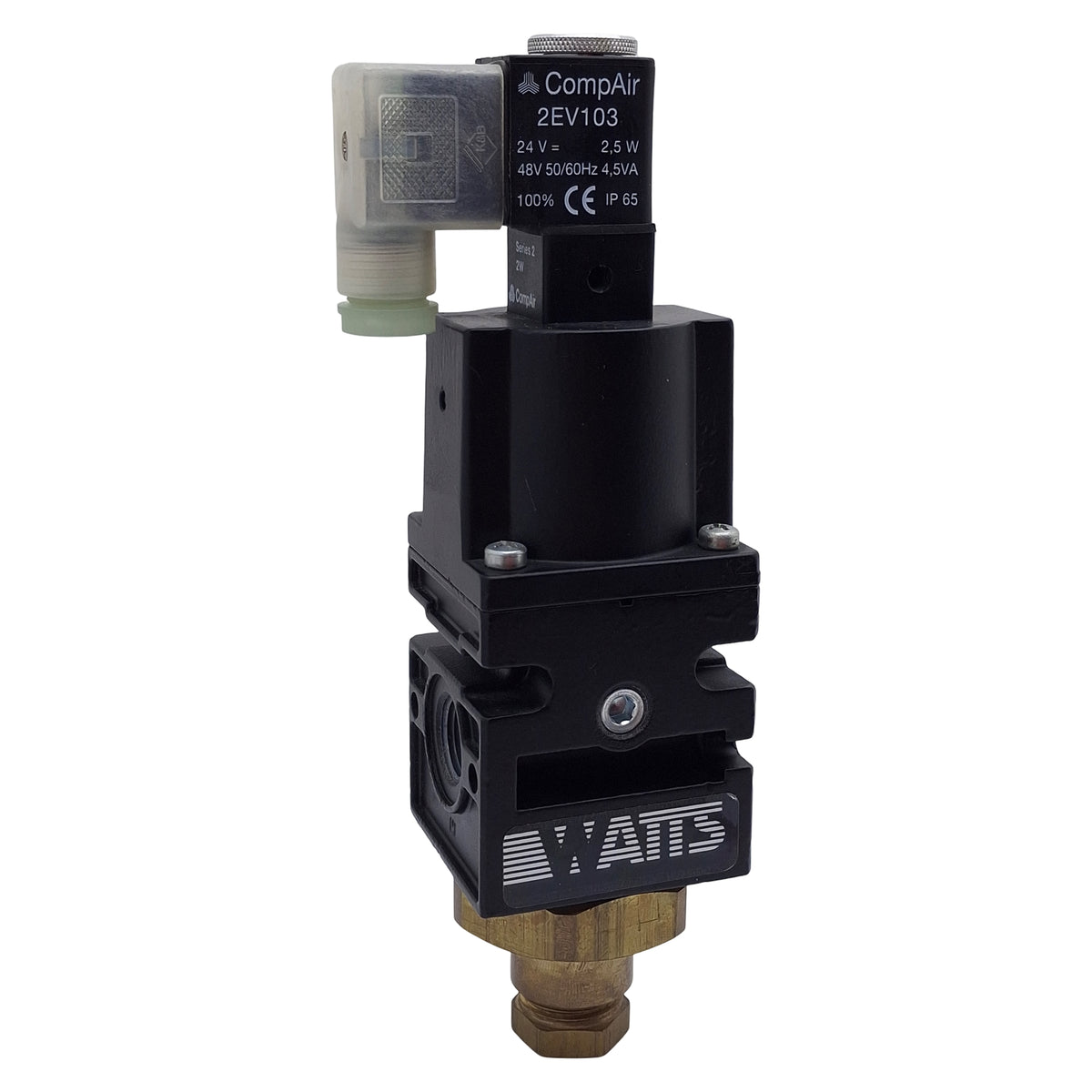 Used Parker Watts S75-03M Quick Dump Solenoid Valve, 3/8NPT, 145psi, 24VDC/48VAC Coil