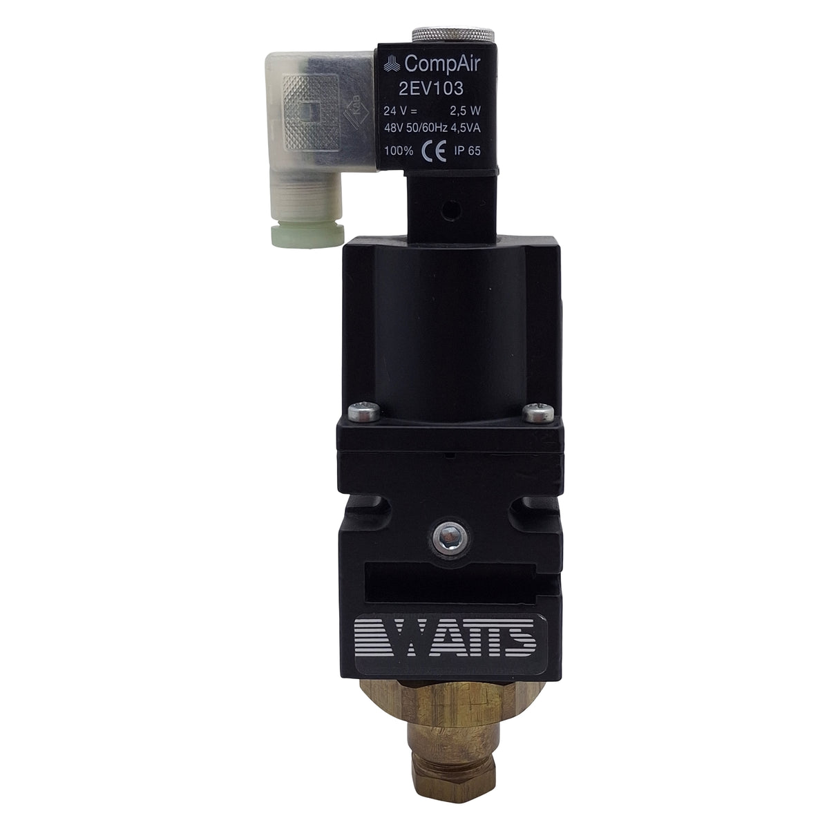 Used Parker Watts S75-03M Quick Dump Solenoid Valve, 3/8NPT, 145psi, 24VDC/48VAC Coil