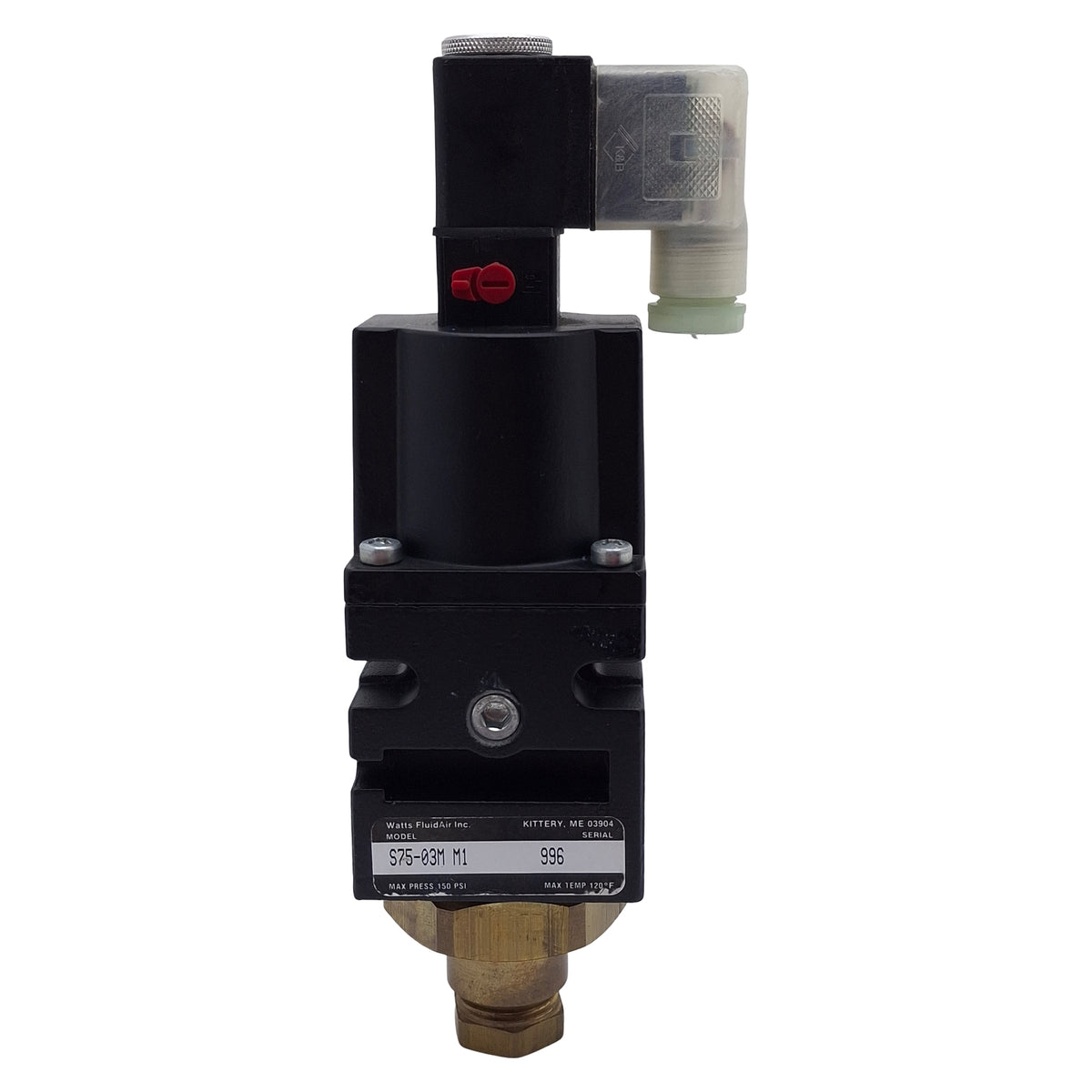 Used Parker Watts S75-03M Quick Dump Solenoid Valve, 3/8NPT, 145psi, 24VDC/48VAC Coil