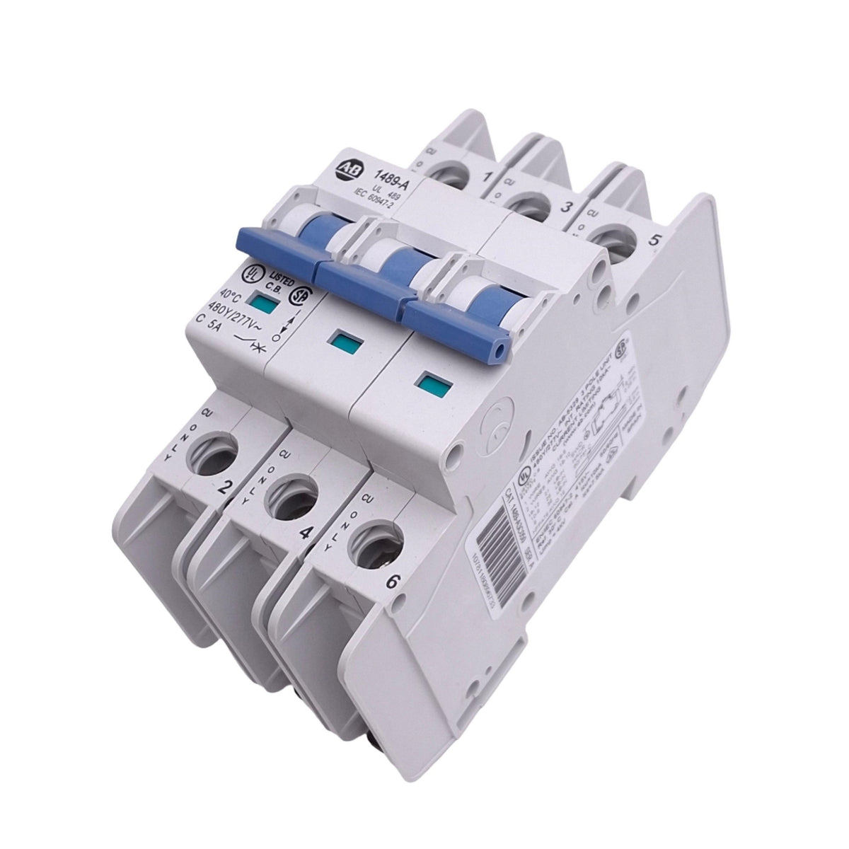 Used Allen Bradley 1489-A3C050 Circuit Breaker, 3-Pole, 5A, 480Y/277VAC Max
