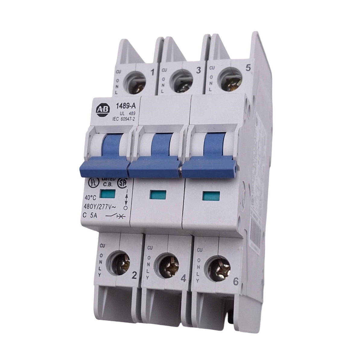 Used Allen Bradley 1489-A3C050 Circuit Breaker, 3-Pole, 5A, 480Y/277VAC Max