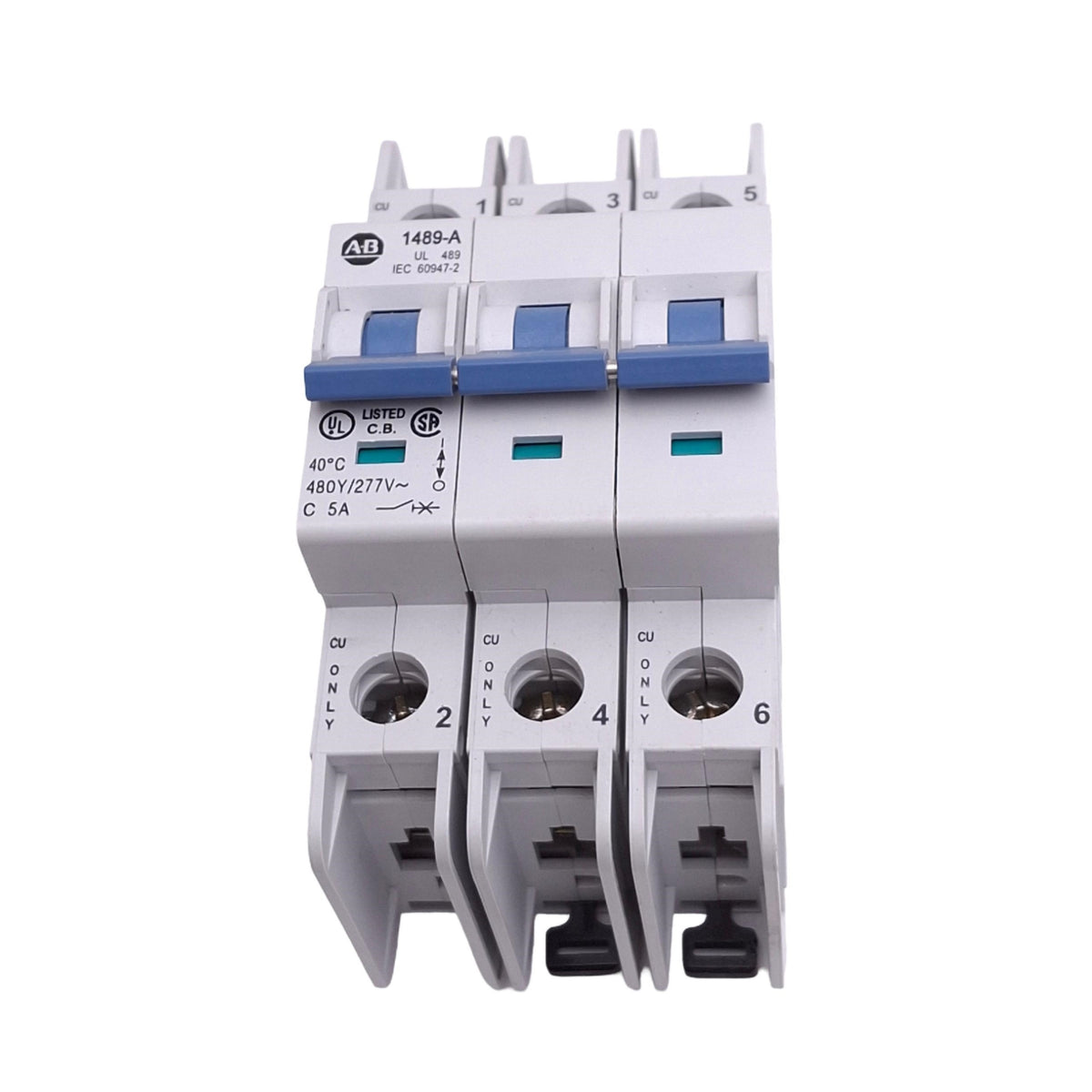 Used Allen Bradley 1489-A3C050 Circuit Breaker, 3-Pole, 5A, 480Y/277VAC Max