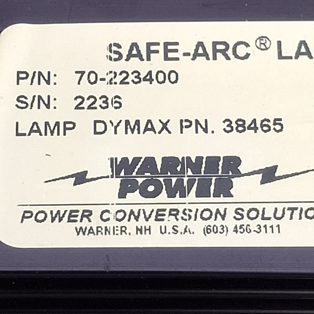 Used Warner Power 70-223400 Power Supply For Dymax BW-200 Blue Wave 200 Spot Lamp