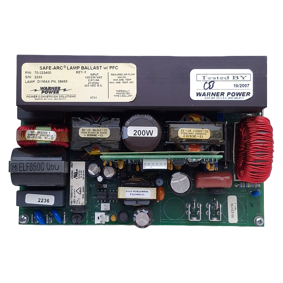 Used Warner Power 70-223400 Power Supply For Dymax BW-200 Blue Wave 200 Spot Lamp
