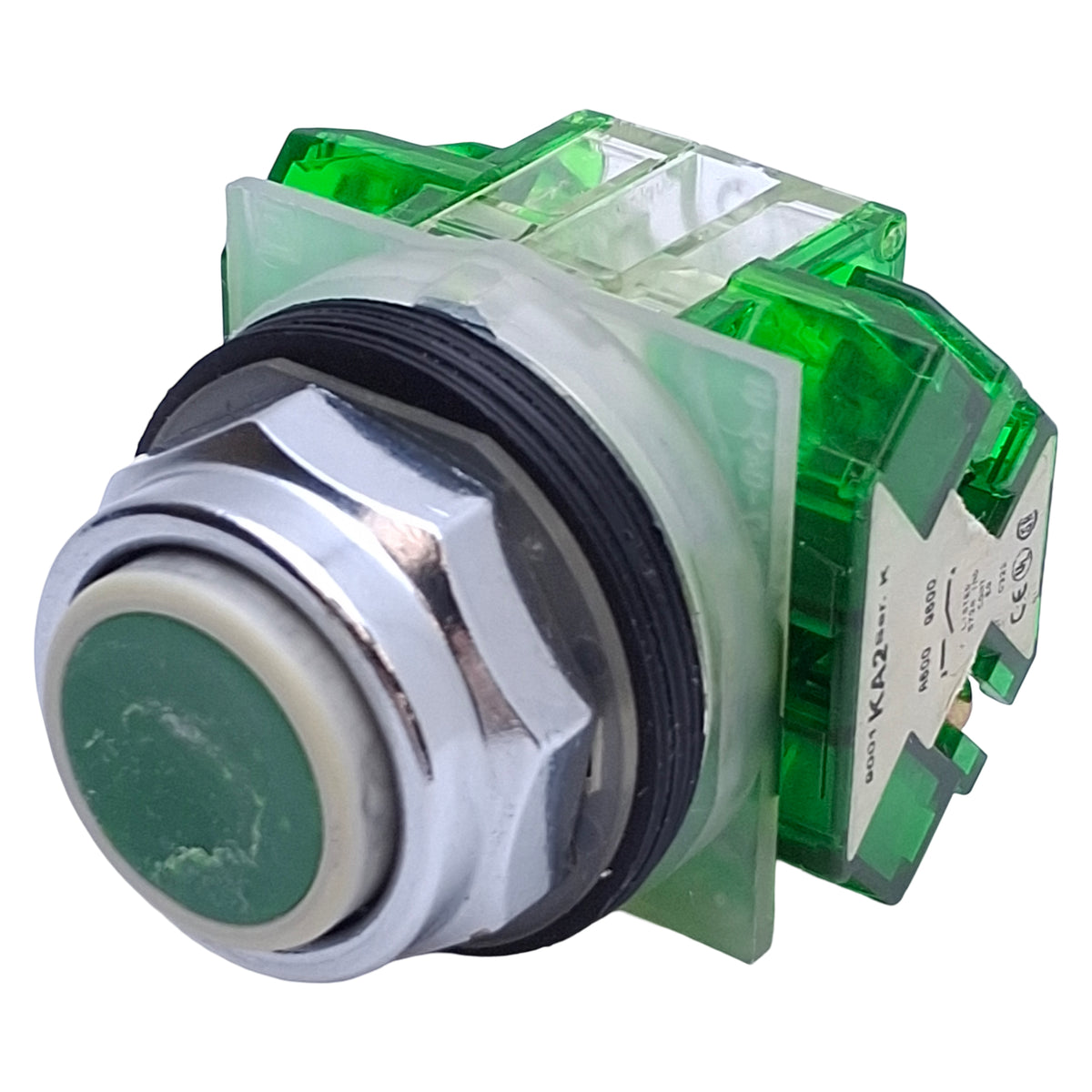 Used Square D 9001KR1GH5 Green Pushbutton Switch, 2NO, ø30mm, 600VAC 10A Max