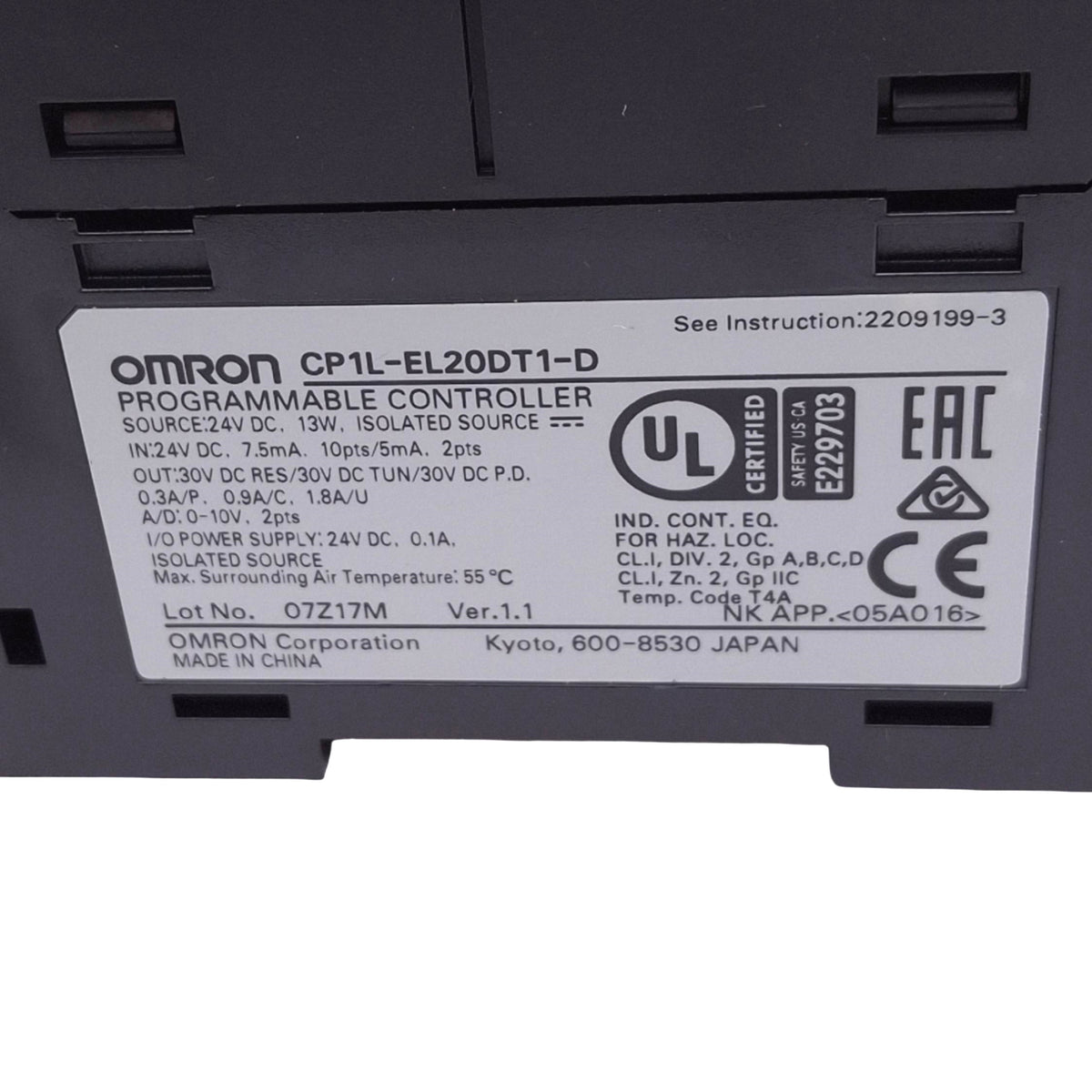 Used Omron CP1L-EL20DT1-D Programmable Controller w/ CP1W-GCTS2 Thermocouple Option